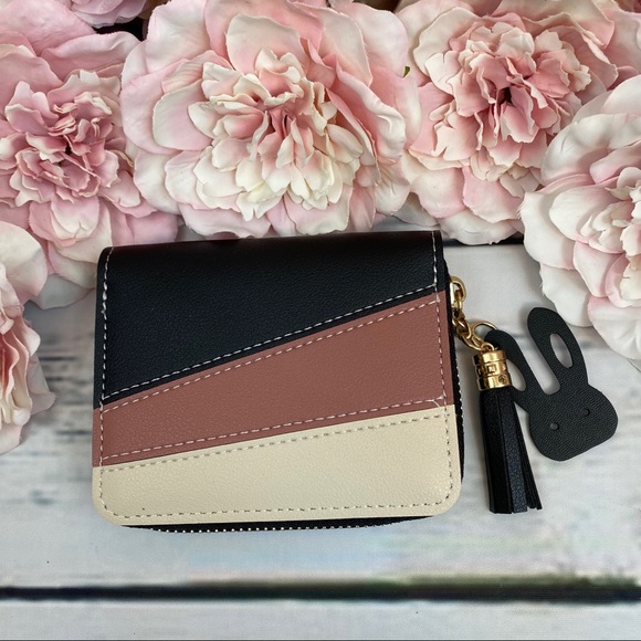 Vegan Leather Pink Cream & Black Coin Purse Wallet - Picture 2 of 12